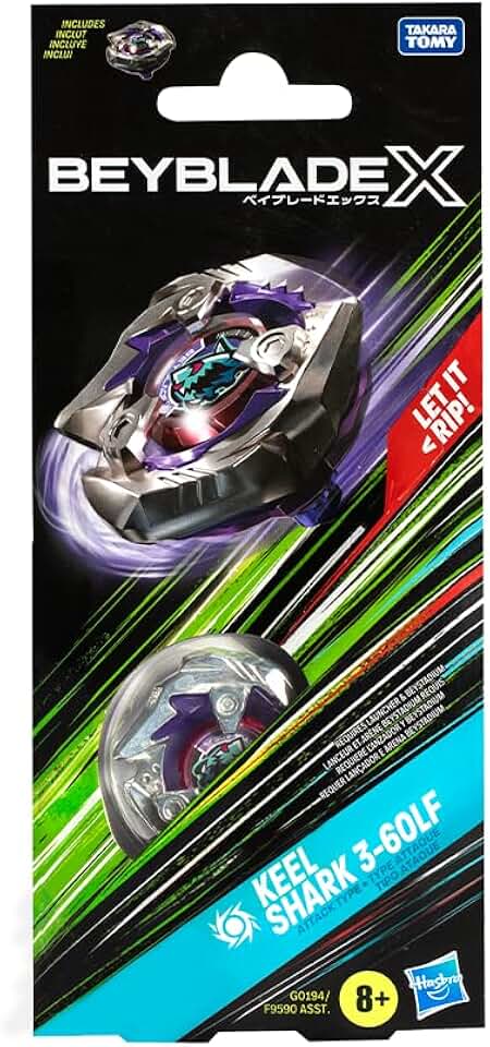 Beyblade X, Pião, Keel Shark 3-60LF - Conjunto de Brinquedo Tipo Ataque, Giro à Direita, Booster Pack - A partir de 8 Anos