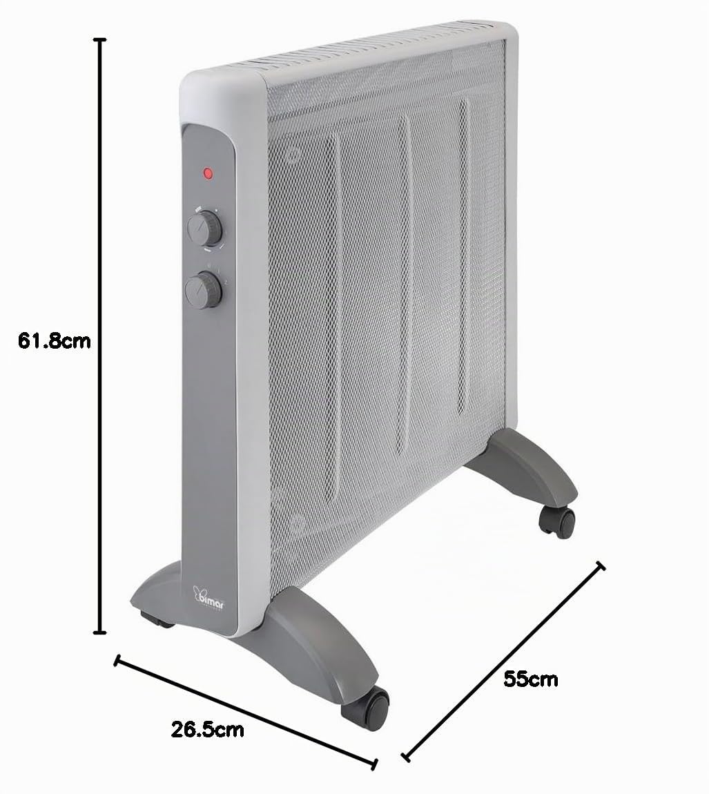 Bimar HC515 Termoconvettore a Convezione Naturale in Mica, Stufa Elettrica 2000W a Basso Consumo, Termostato Regolabile, 2 Potenze di Riscaldamento, Silenzioso e Trasportabile