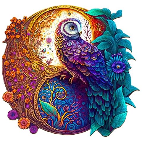 Woodemon Wooden Puzzles for Adults,200pcs Yin Yang Owl Wooden Jigsaw Puzzles Kids, Unique Shaped Animal Wood Puzzles Adults, Wooden Animal Puzzle Adults Kids, Christmas Birthday Gifts M-11.8 * 11.8in Cover