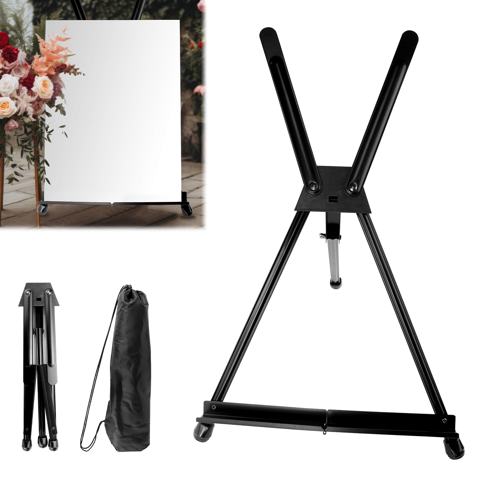 Cavalletto Pittura, Cavalletto da Tavolo per Dipingere, Pieghevole Cavalletto Portatile, cavalletto da tavolo, Telescopico da Pavimento per Matrimoni, Poster, Interni, Esterni, Nero