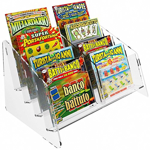 Espositore gratta e vinci da banco in plexiglass trasparente a 8 tasche, Misure: 24.5 x 18 x H15 cm