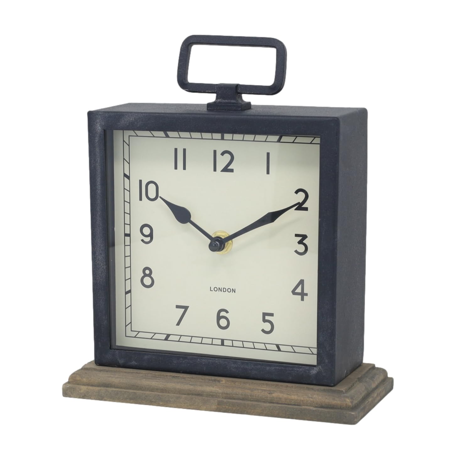 21CM Contemporary Rustic Metal Wood Square Mantel Mantle Clock