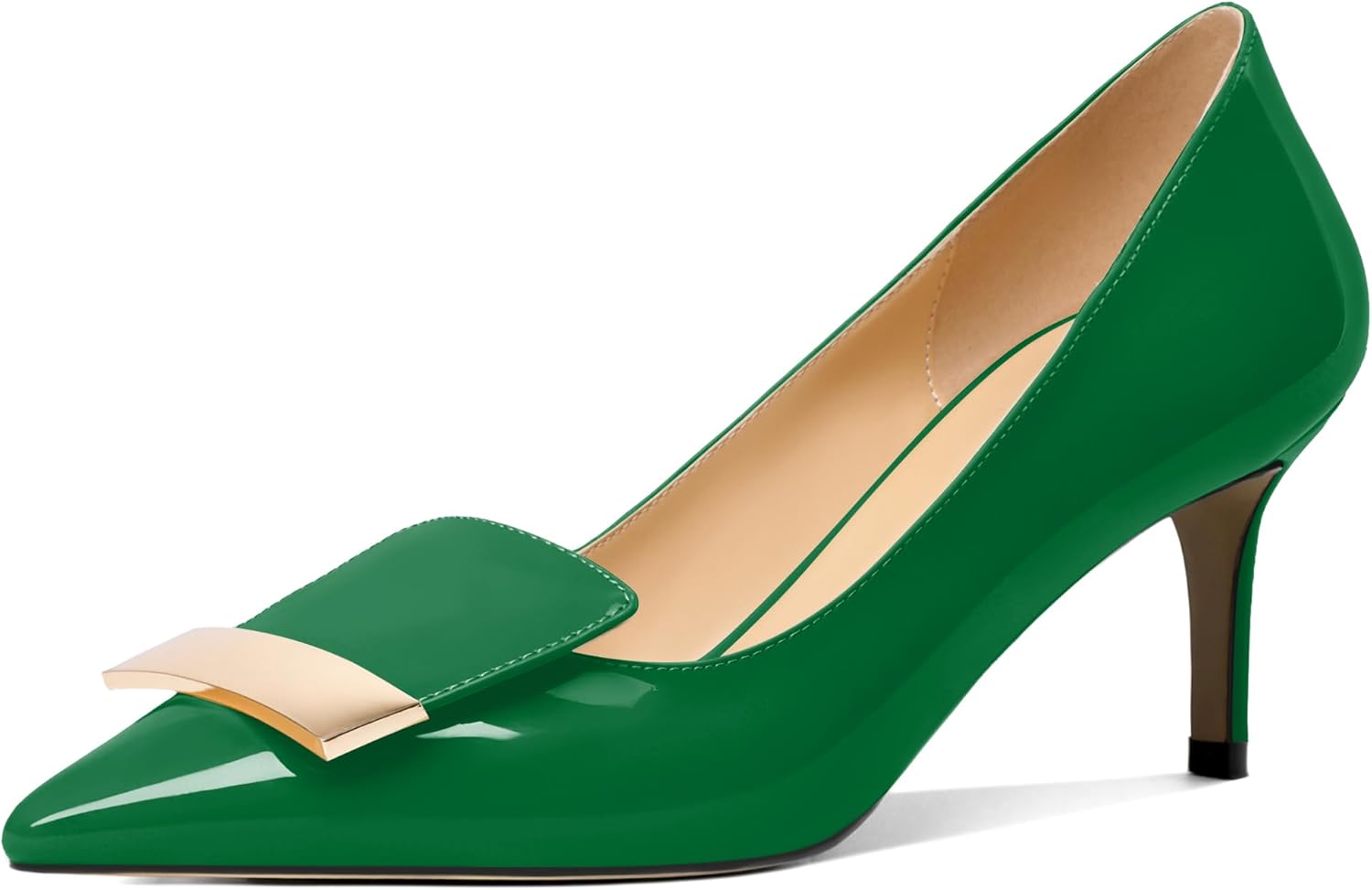 Joseywade Women's Low Heel Pumps Kitten Heels Pumps Buckle Pointed Toe Slip on 2.5 Inch Elegant Patent Dressy Shoes