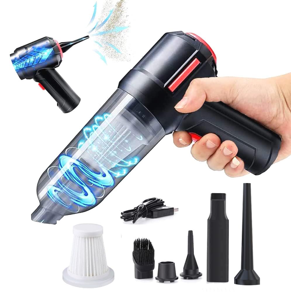 NOSKIN (Upgraded) Compressed Air Duster & Mini Vacuum Keyboard Cleaner 3-in-1, New Generation Canned Air Spray, Portable Electric Air Can, Cordless Blower Computer Cleaning Kit