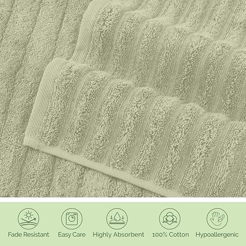 Image of Elegant Comfort Luxury 100% Turkish Cotton Corduroy Ribbed 4 Pack Hand Towel Set 16 x 28 Inch - Absorbent, Super Soft, Quick Dry, Premium Towels for Bathroom, Gym, Spa and Hotel Use, Mint Green