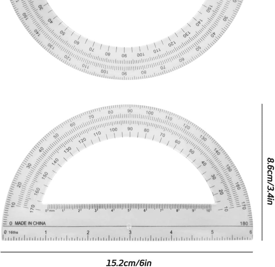 Set of 4, Clear Measuring Tools, DaKuan Plastic Straight Ruler (12 Inches and 6 Inches) and Protractor 180 Degree (4 Inch and 6 Inch)