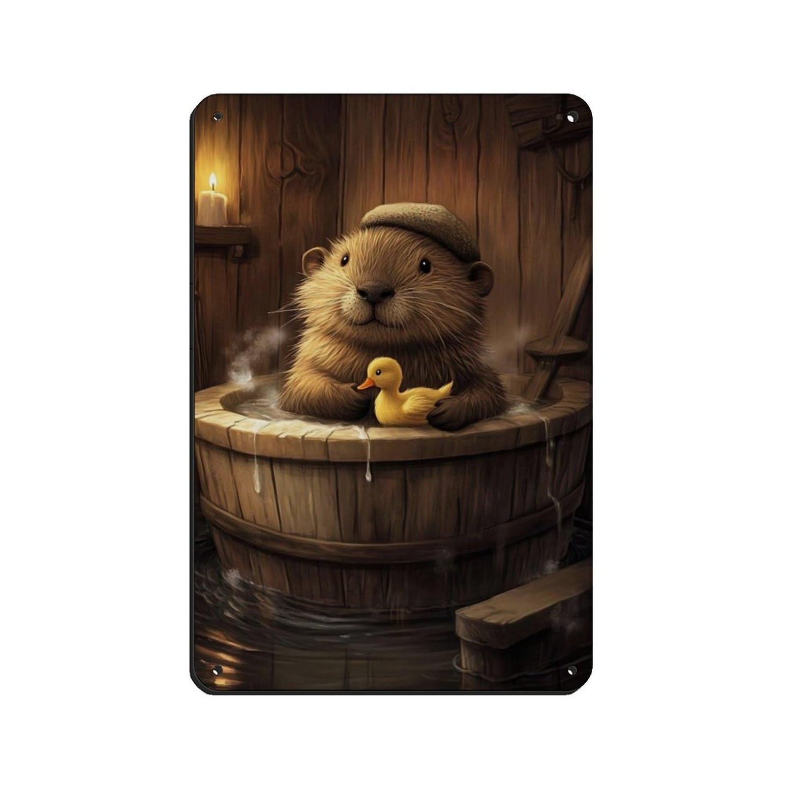 Lxwnze 20L X 30W Cm Cute Otter, Baby Otter With Rubber Duck Tin Sign Vintage Metal Pub Club Cafe Bar Home Wall Art Decoration Poster Retro 8X12inch(20X30cm)