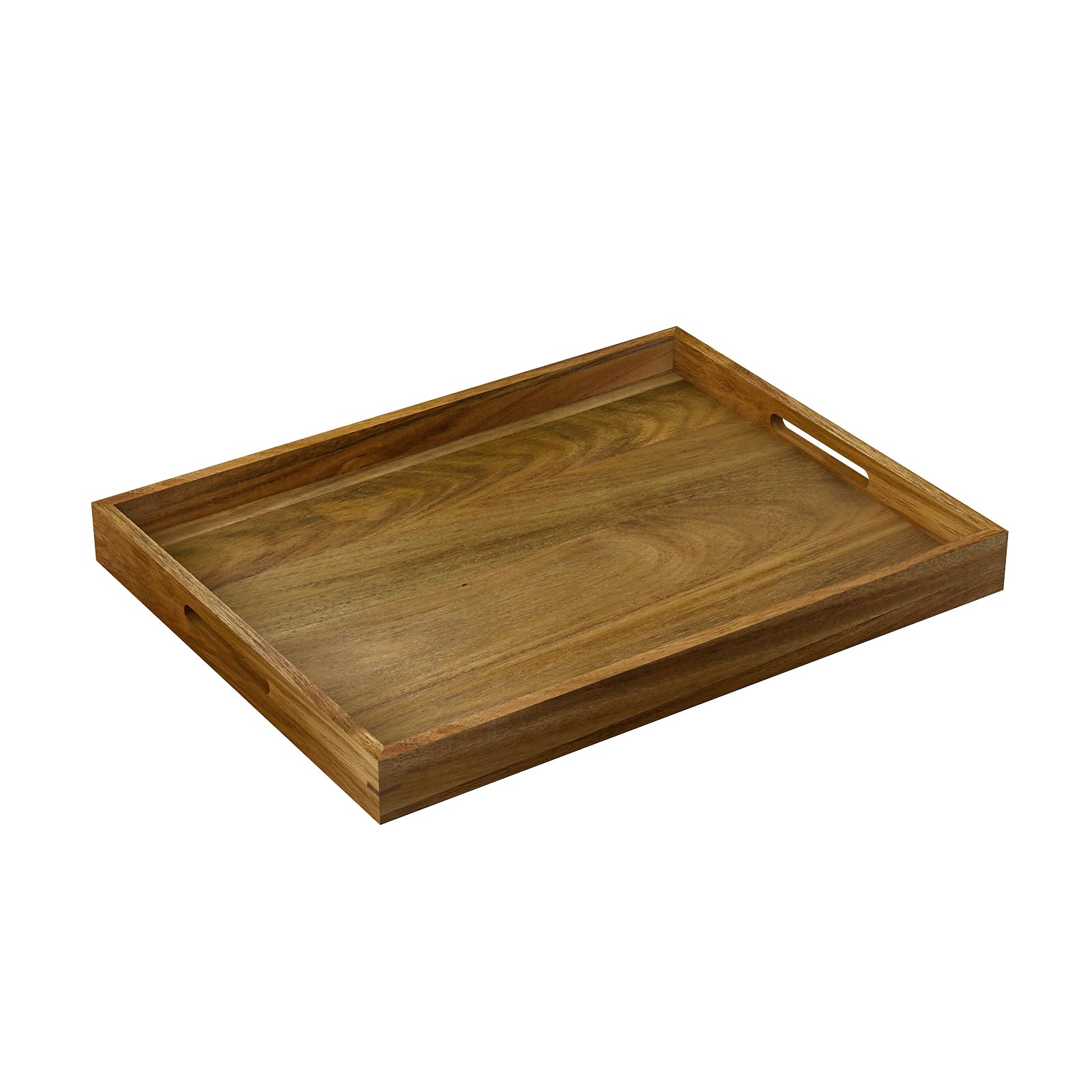 Photo 1 of 17 inch Acacia Wood Serving Tray with Handles, Decorative Display Tray for Coffee Table, Breakfast in Bed, Food Dinner