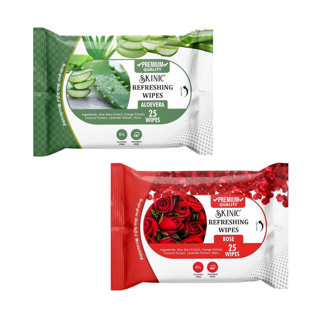 WIPIE Daily Face Cleansing Wipes with Vitamin E | Hydrating, Refreshing Wipes | Paraben and Alcohol Free | 1 Aloe Vera + 1 Rose | 25 Wipes per pack, Total 50 Wipes-image-23