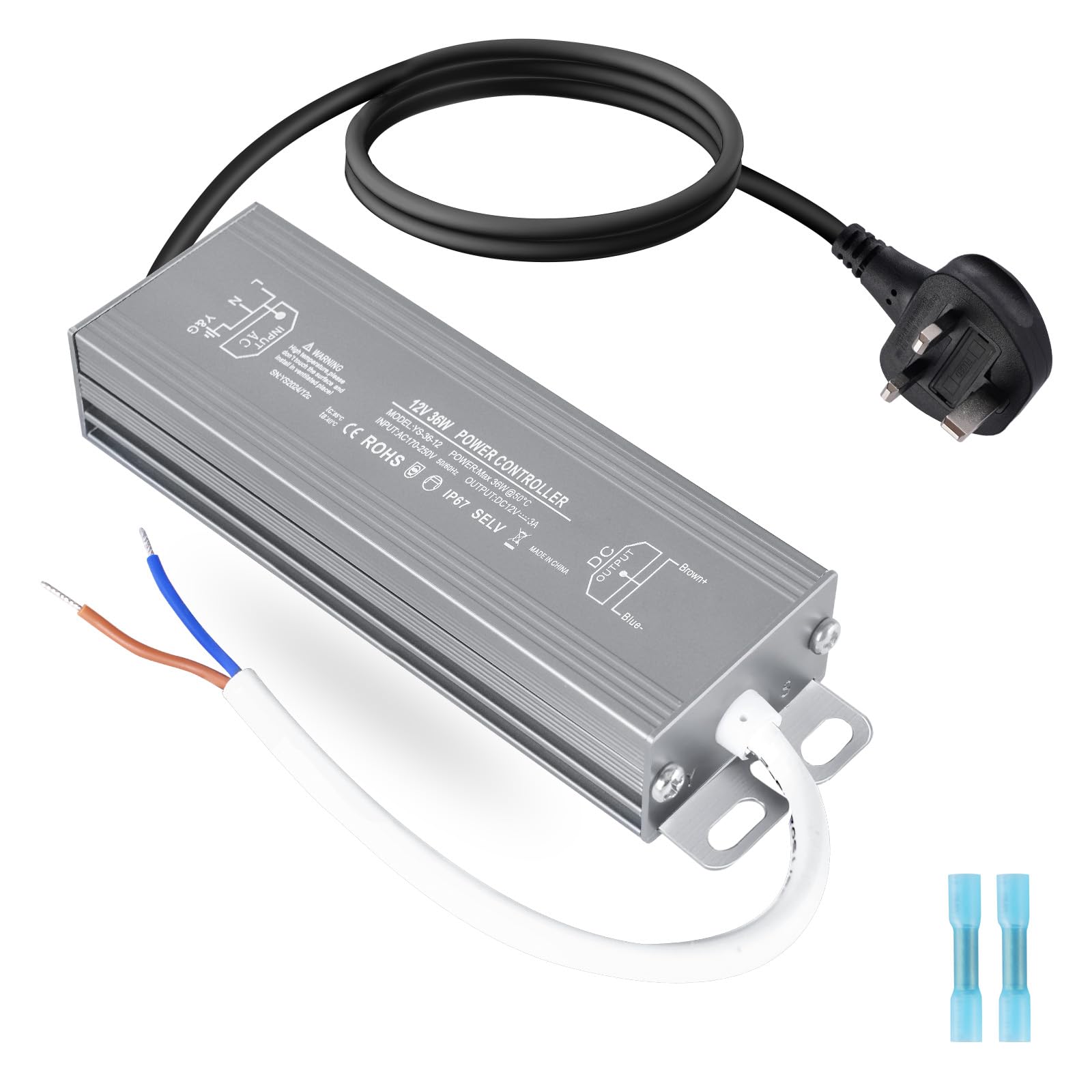 OFFCUP LED Driver, 36W 12V Lighting Transformer with Plug, 110-250V AC to 12V DC IP67 Waterproof 3A LED Power Supply Constant Voltage Adapter for Outdoor Garden LEDS Strip Lights Lighting Shed Light