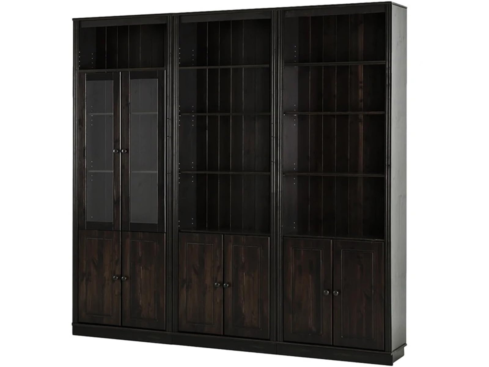 Anita Wall Unit 4 with 3 Bookcases, 6 Wooden Doors, and 2 Glass Doors in Havana Lacquer, 222 x 34 x 223 cm (W x D x H)