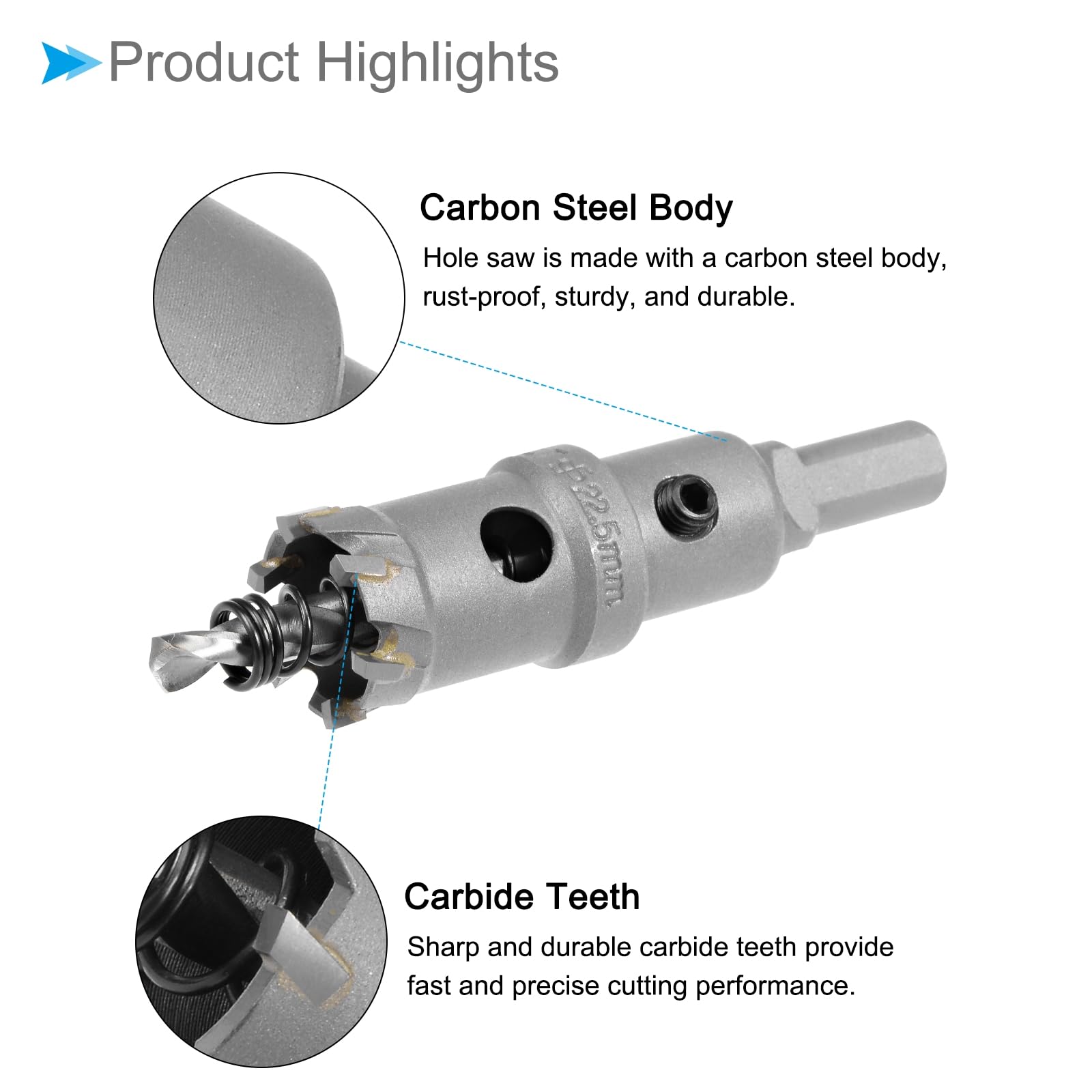 CoCud Hole Saw, 22.5mm Cutting Diameter, Carbide Tipped Tooth Hole Cutter Drill Bit - Image 4