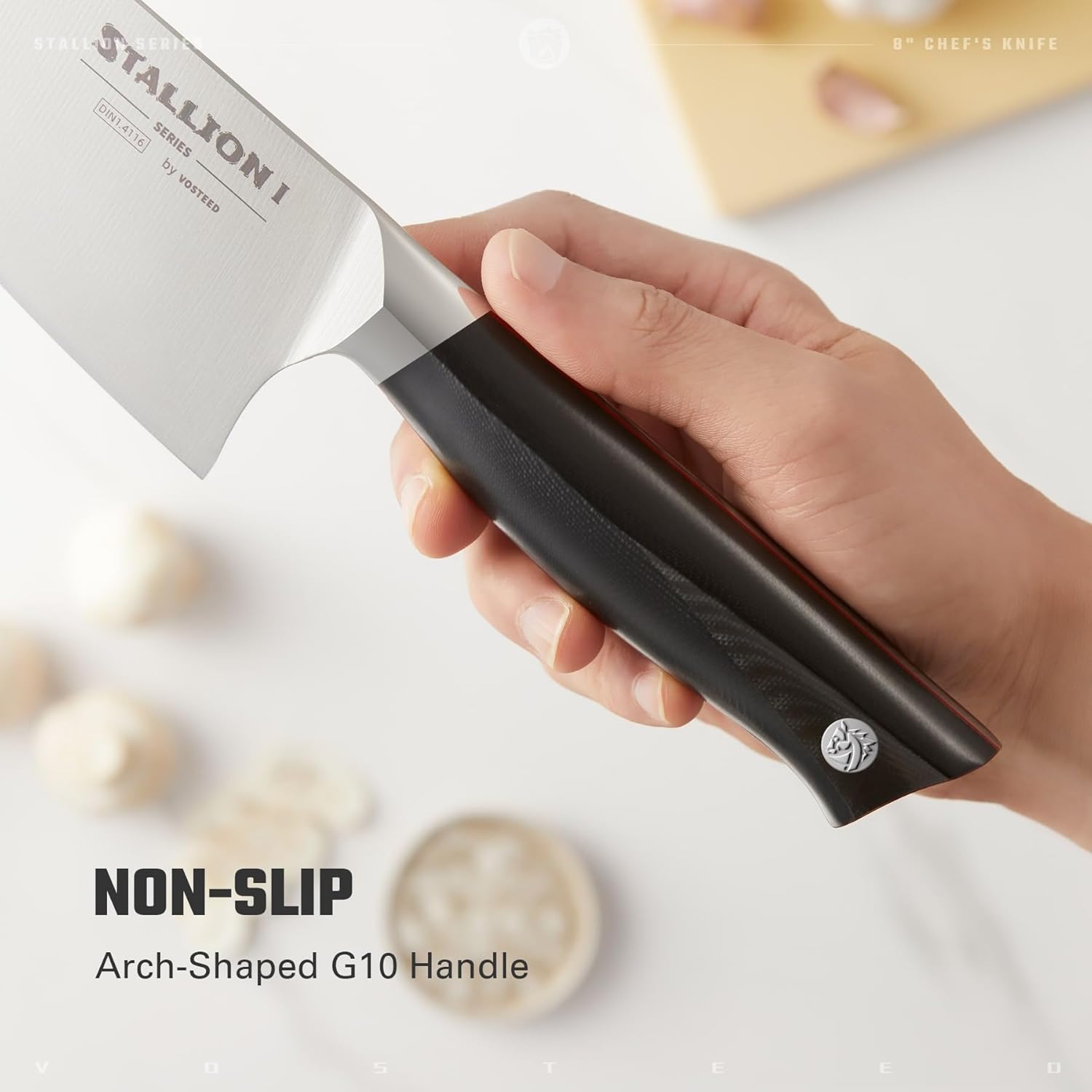 Vosteed Stallion 8" Chef's Knife, German DIN 1.4116 Stainless Steel, Ergonomic Durable G10 Handle