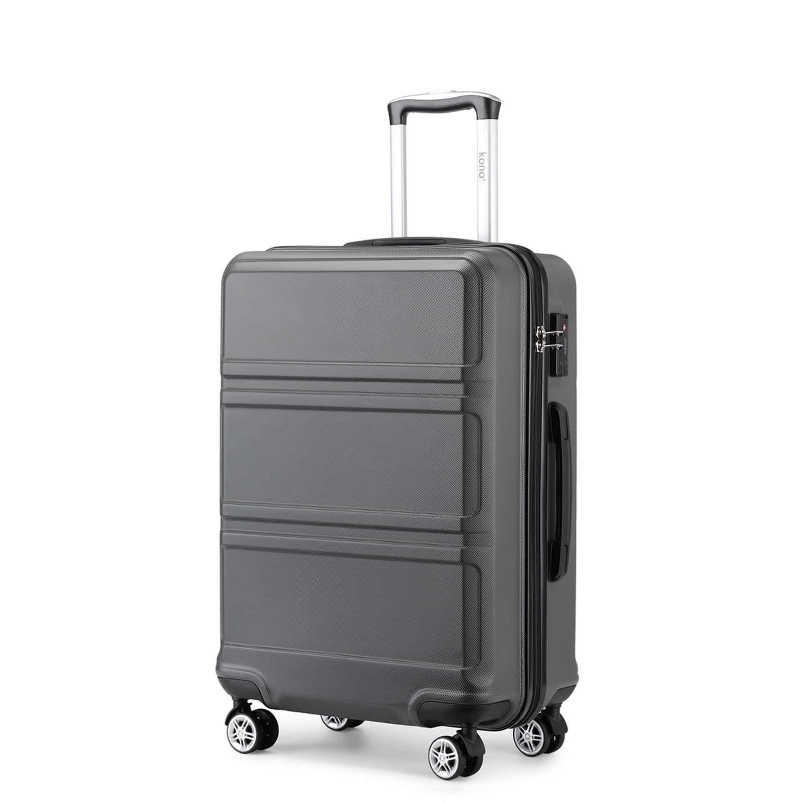 KonoLightweight 4 Wheel ABS Hard Shell Medium Suitcase Sturdy 24" Trolley Travel Hand Carry-On Luggage with TSA Lock,(Grey, Medium Size 24")