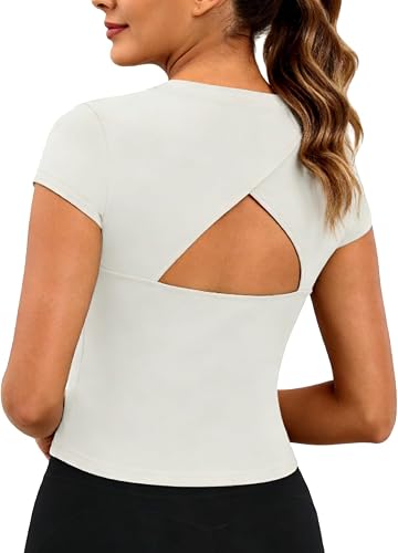YOINS Open Back Workout Tops for Women Short Sleeve Quick Dry Fit T Shirts Yoga 