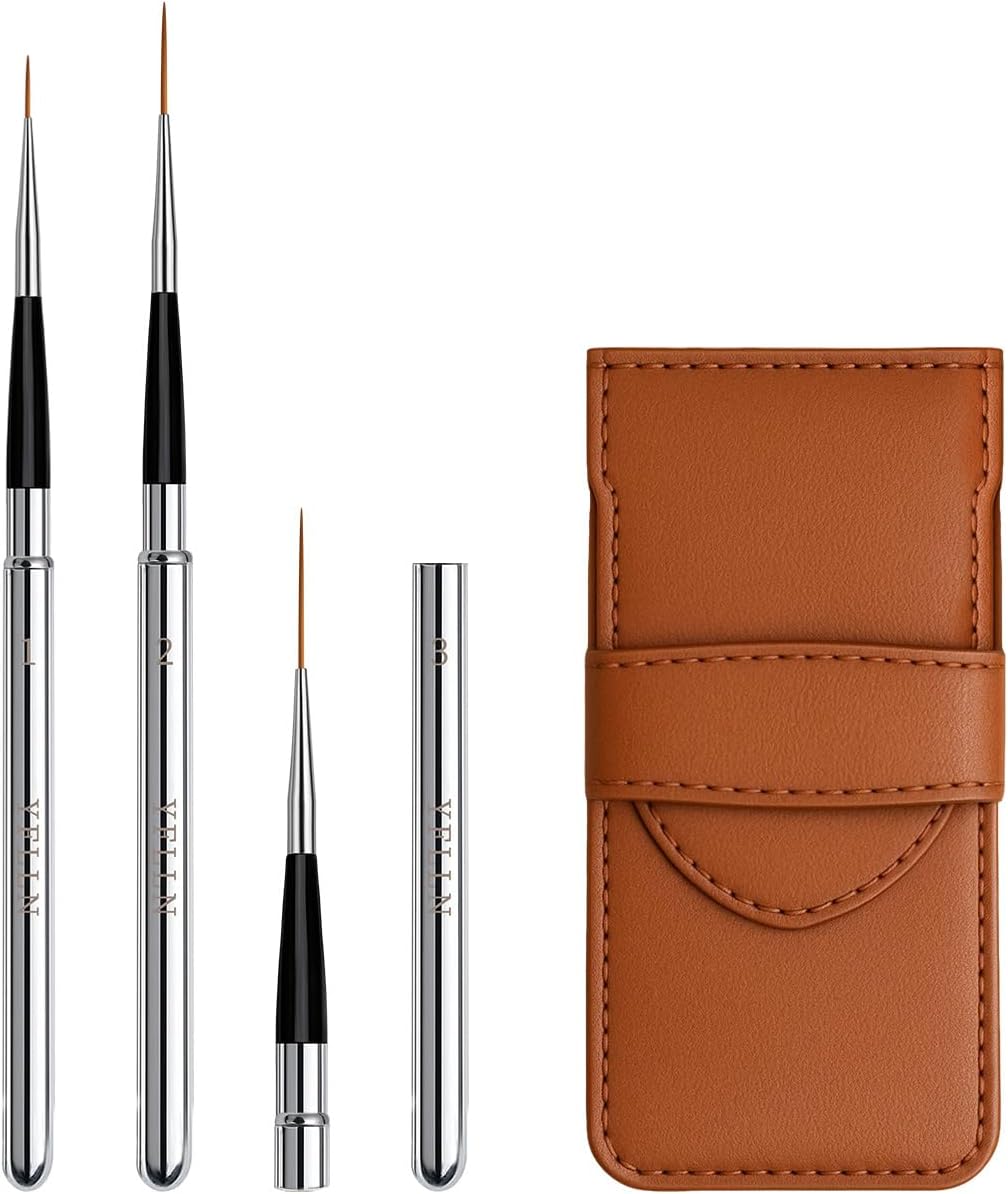 Travel Watercolor Brushes, Nail Art Liner Brushes with Protective Case Handle, Perfect for Watercolor Acrylics Gouache Ink Long Lines, Thin Details, Fine Drawing Sizes(3pcs)