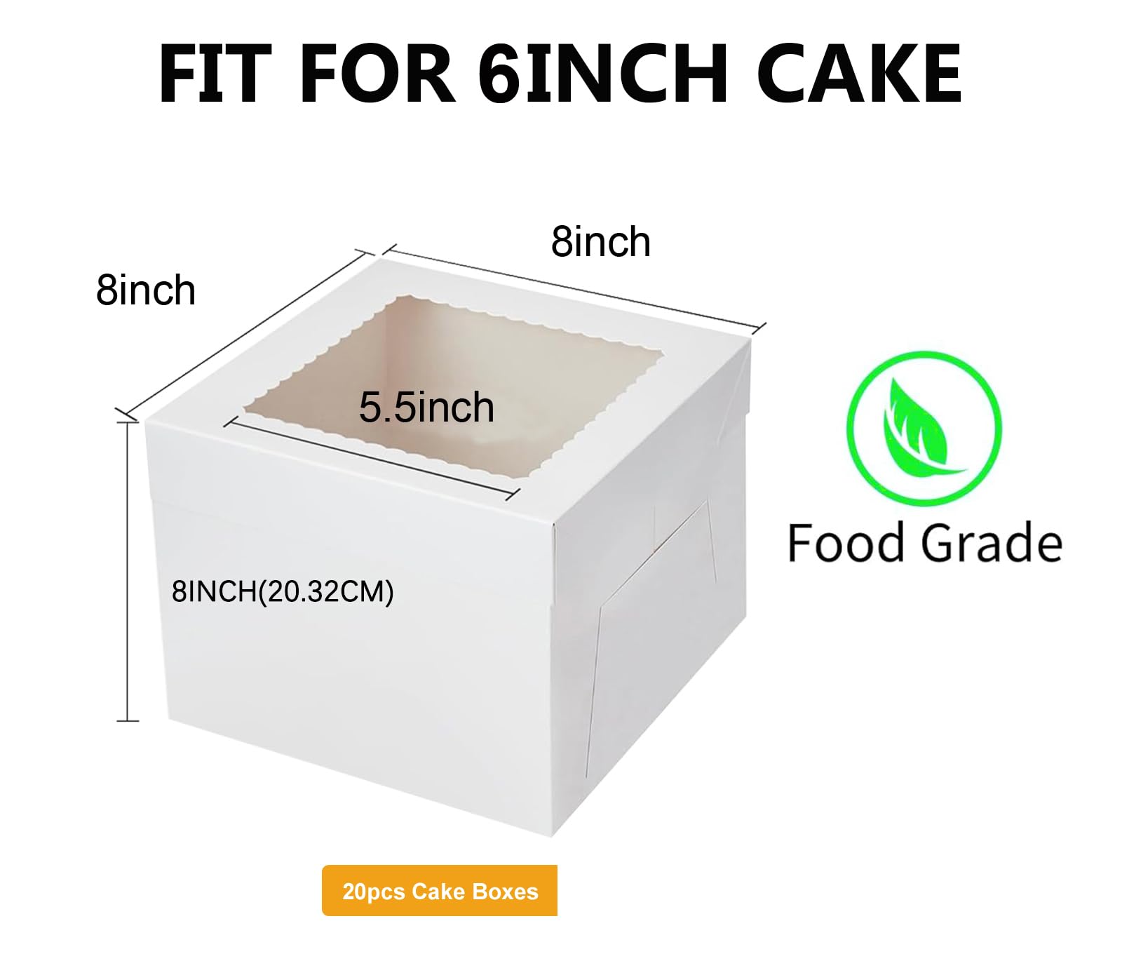 Packpal 20Pack 8 Inch Cake Boxes, 8X8X8 Inch White Bakery Boxes With Windown For Chocolates, Cajas Pasteles, Cookie, Pastries,Pie, Home Bakers, Gift Cakes For Mothers' Day, Fathers' Day