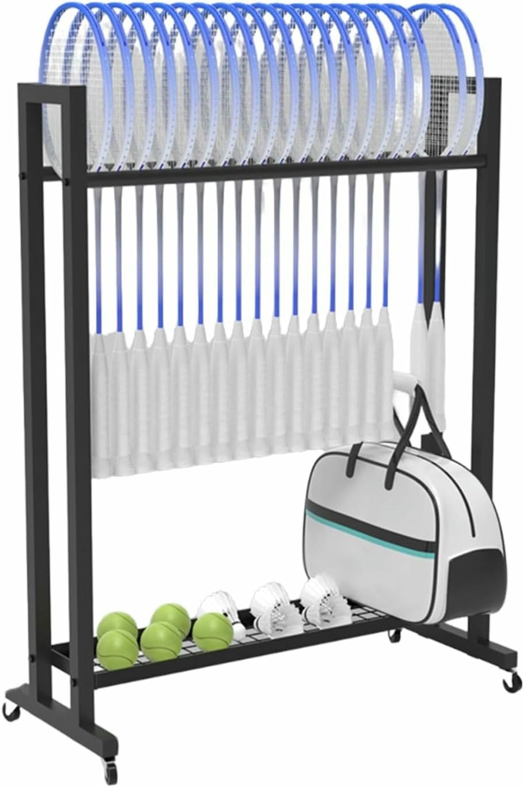 Étagère pour raquettes de tennis et badminton mobile à 2 niveaux