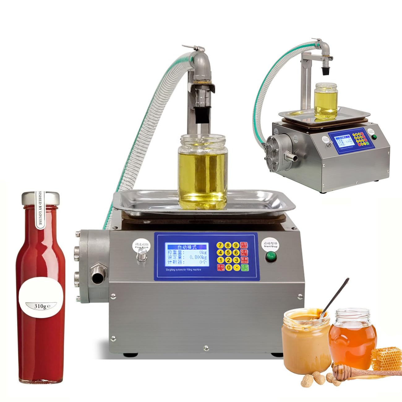 CHHMAELOVE Automatic Filling Machine for viscous liquid, Paste, Honey, 304 Stainless Steel Gear Pump, Filling Height 0~40cm, Filling Range 20g~8kg, Bottle Filler Machine