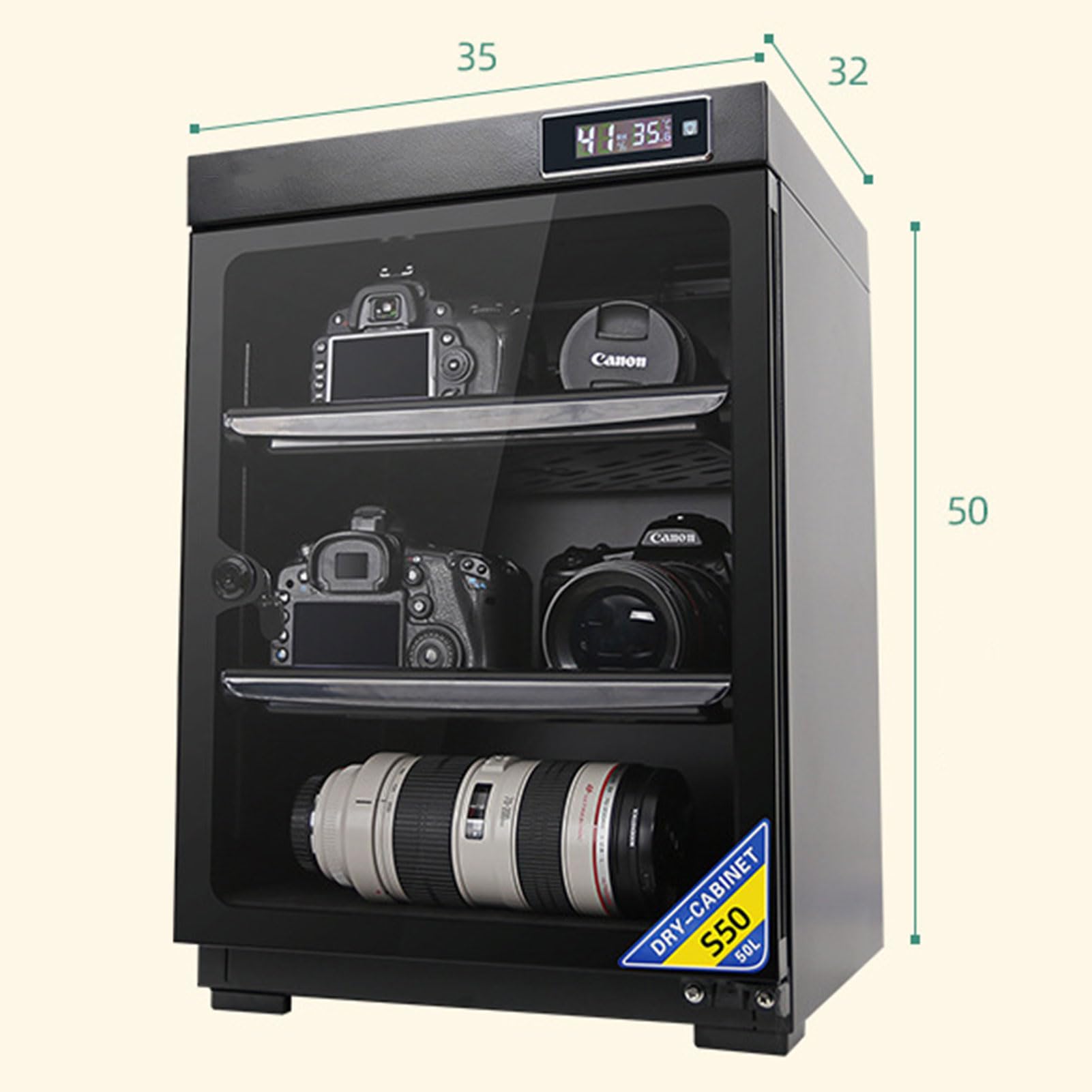 Scatola elettronica a prova di umidità, armadio asciutto con display digitale a LED, armadio di stoccaggio deumidificatore per obiettivo fotografico, per obiettivo fotografico e attrezzatura 50L