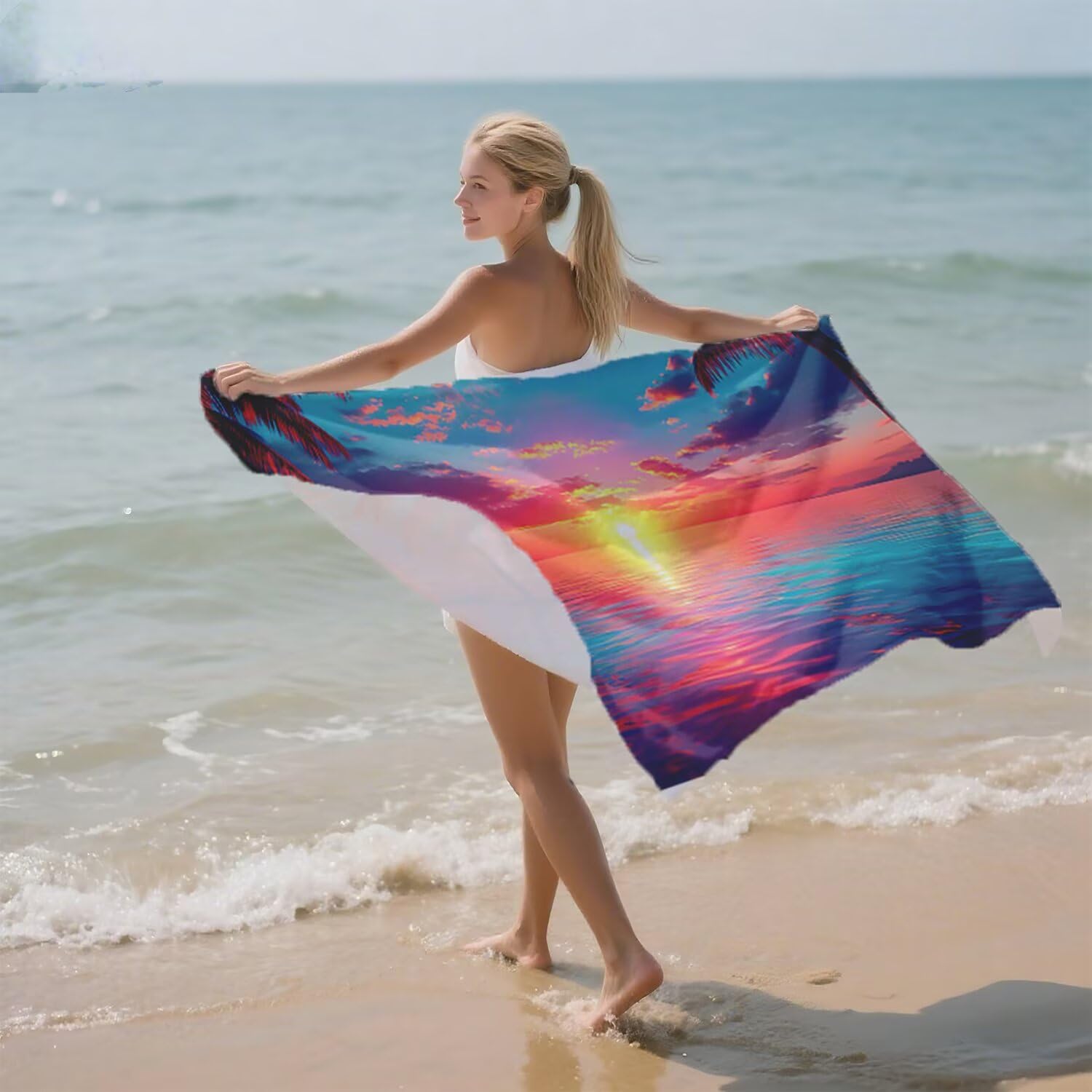 Toalla Playa Grande 160x220 Toalla Playa Microfibra, Ligera Secado Rápido, Sin Arena Portátil Toallas para Viajes, Hombre, Mujer Toallas, para Natación, Camping, Gimnasio (Cielo Atardecer) p-559