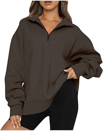 ZAFUL Women's Half Zip Pullover Collared V Neck Pockets Long Sleeve Sweatshirt-AMZ main image 1
