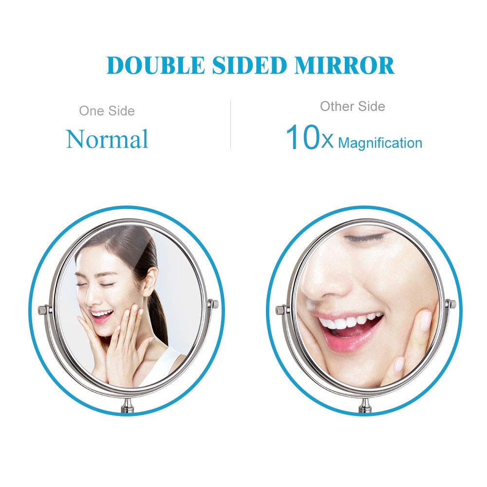 Specchi for Trucco da appoggio, luci a LED a Doppia Faccia da 8,5 Pollici Specchio ingranditore cosmetico da appoggio in Oro Regolabile in Ottone con Spina e Interruttore,10x