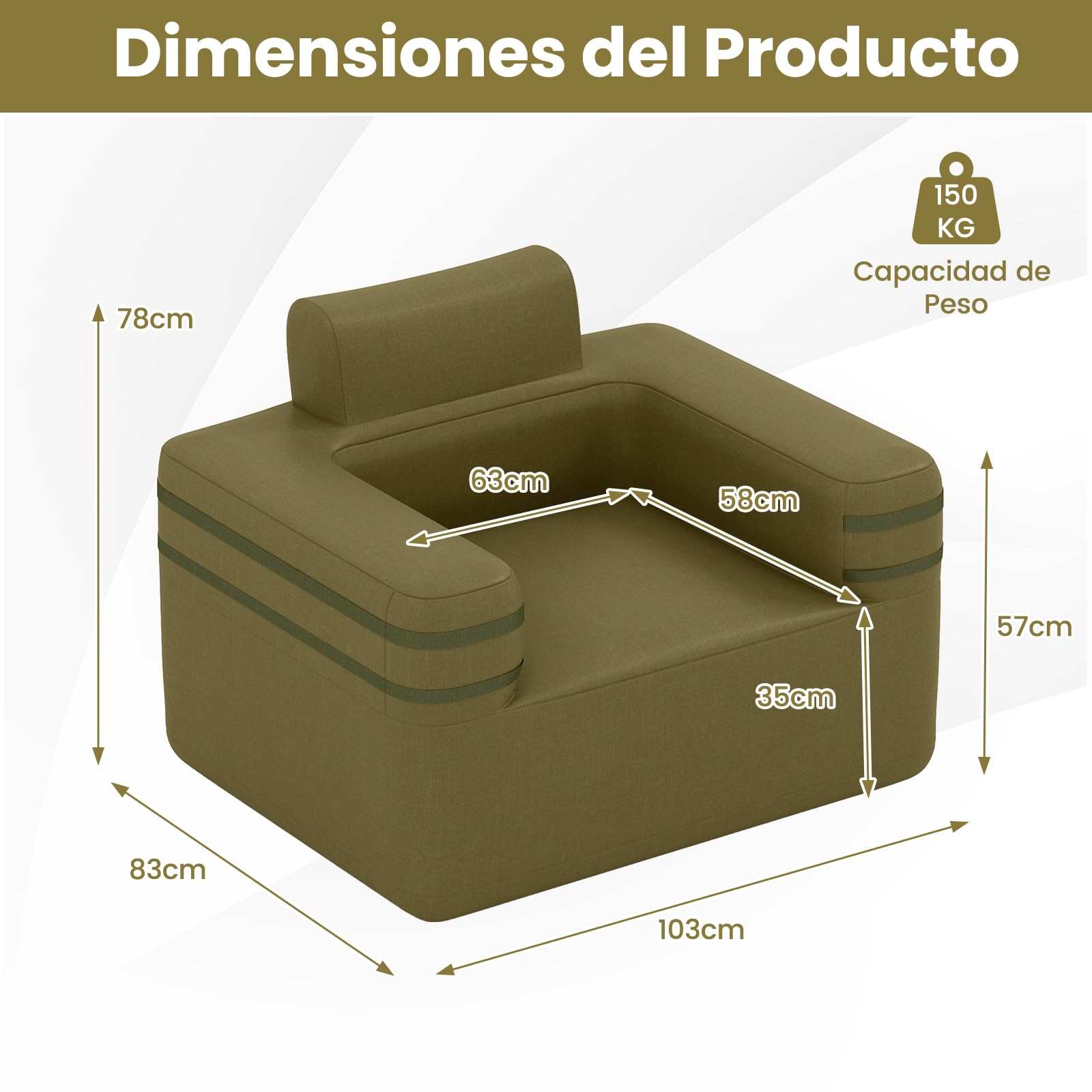 COSTWAY Silla Inflable para Camping, Sofá Hinchable con Bomba Portátil Desmontable, Tela Oxford, Bolsillo de Almacenamiento, Sofá de Aire Individual para Salon, Camping, Picnic, Playa, Carga 150 kg