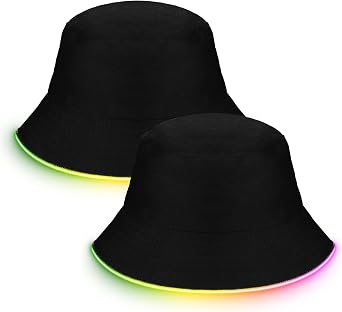 Chuarry 2 Pcs LED Light up Bucket Hat Set Light up Bucket Hat LED Cap for Men and Women Unisex Black, Neon