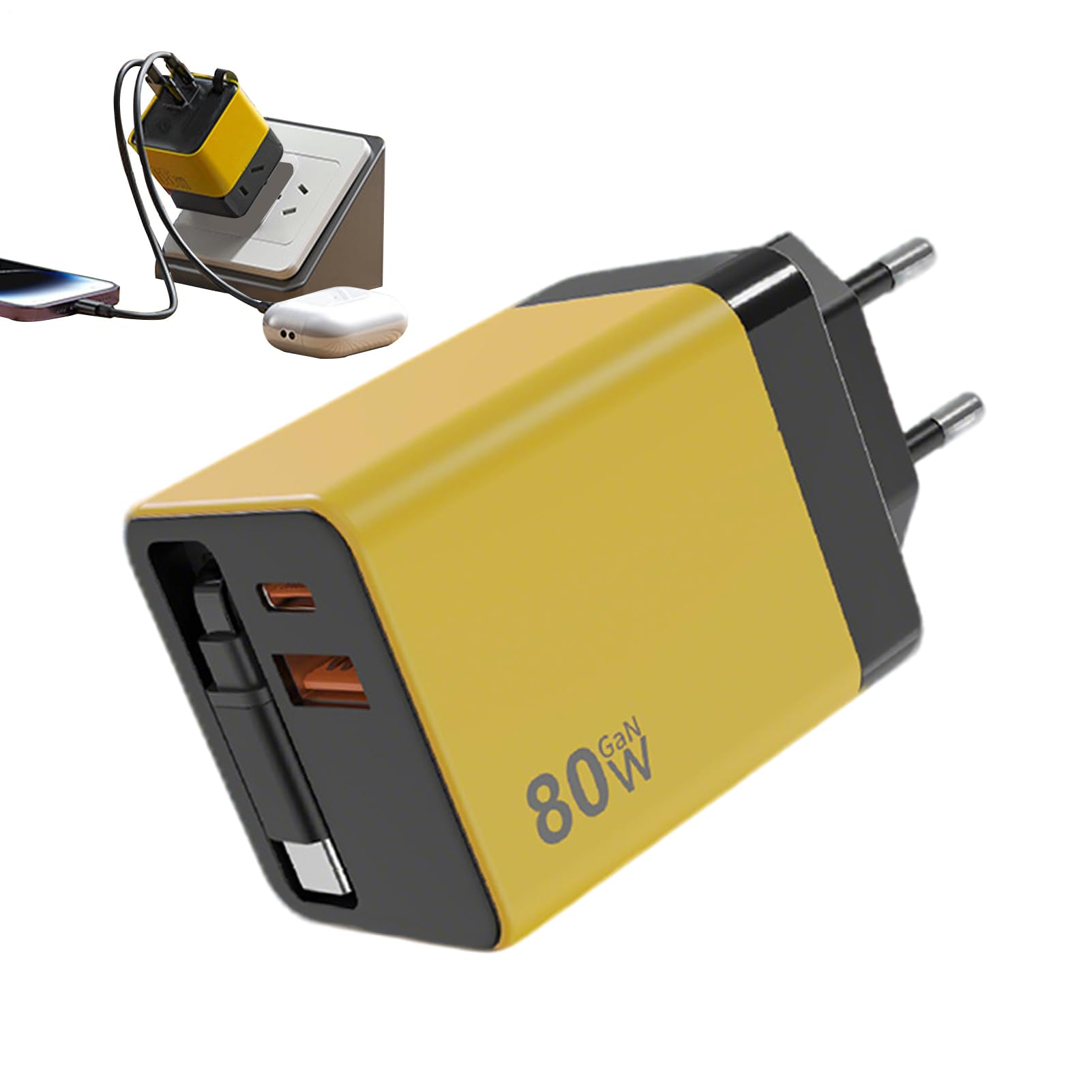Cargador de pared de 80W con cable retráctil que acelera la carga de tus dispositivos móviles 8