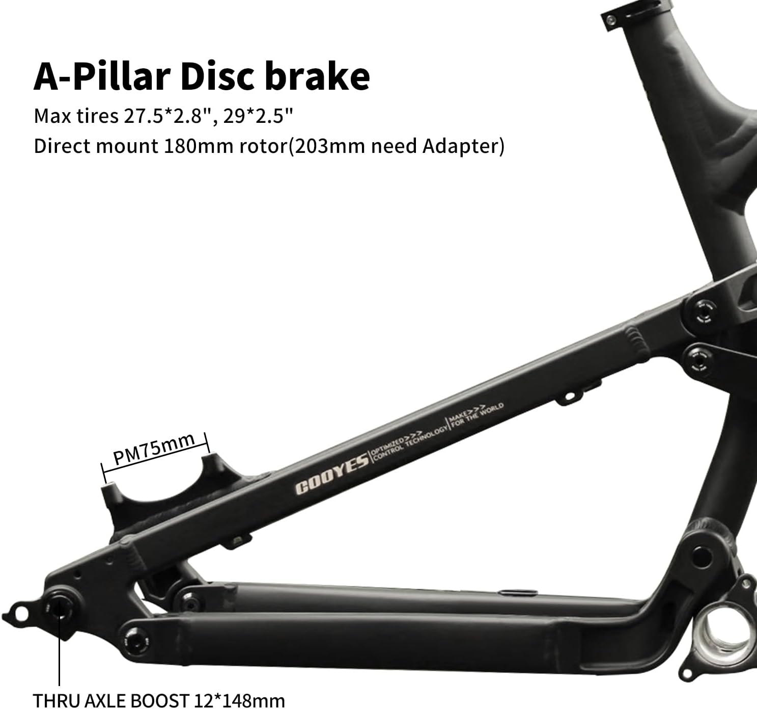 15"/16.5"/18" Mountain Bike Suspension Frame 27.5er 29er Enduro/DH/AM Aluminium Alloy Soft Tail Frame Travel 160mm, Disc Brake 12 * 148mm Boost Thru Axle(Matte Black,29 * 18in)