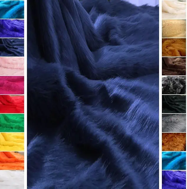 Dark Blue Longhair Teddy Fur Fabric - Plush Stoff for Clothing & Decor