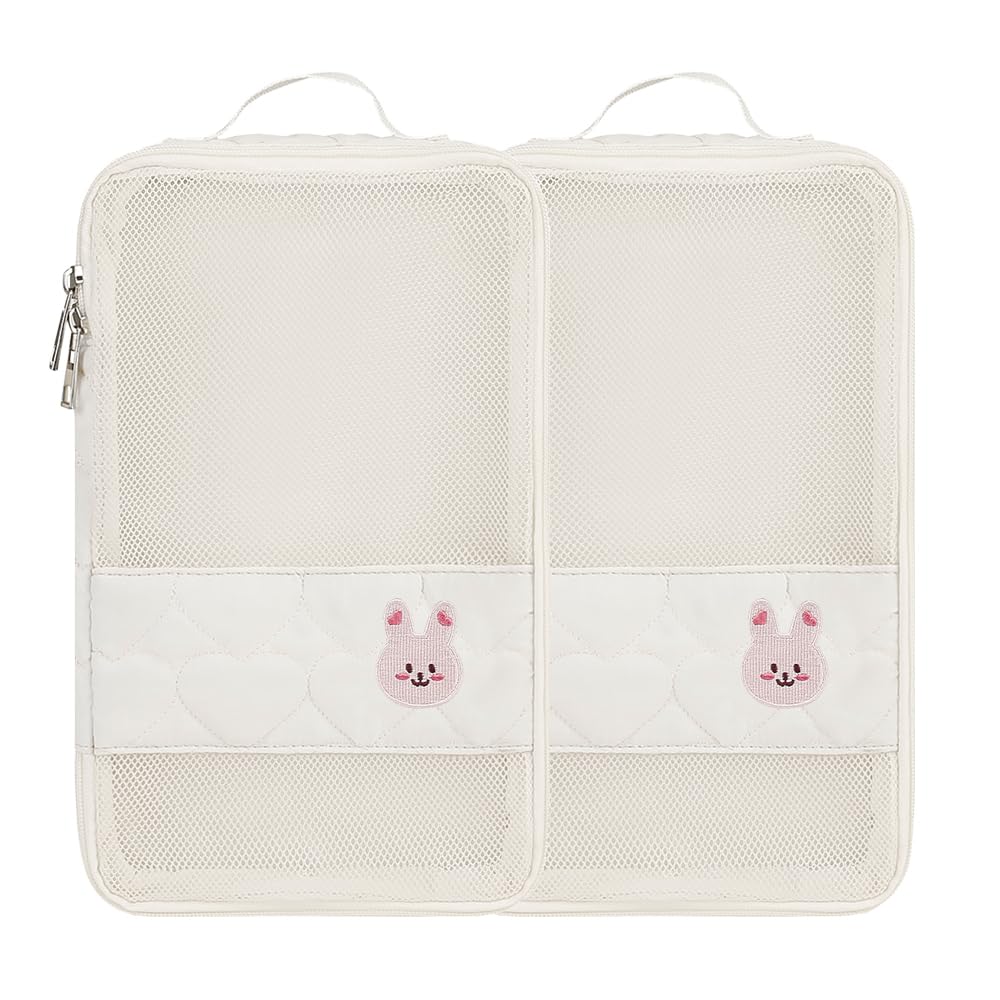 MOMIGO Baby Diaper Bag Organizer Pouches - 2 Pack Waterproof Pod Hanging Diaper Bag Cute Rabbit Mesh Bag Reusable, Washable or Baby Cloth Diapers