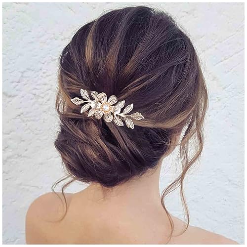 Peine de pelo con perlas y flores bohemias, peine de pelo de perlas doradas, pasador de pelo de hoja de metal, accesorios para el cabello de boda