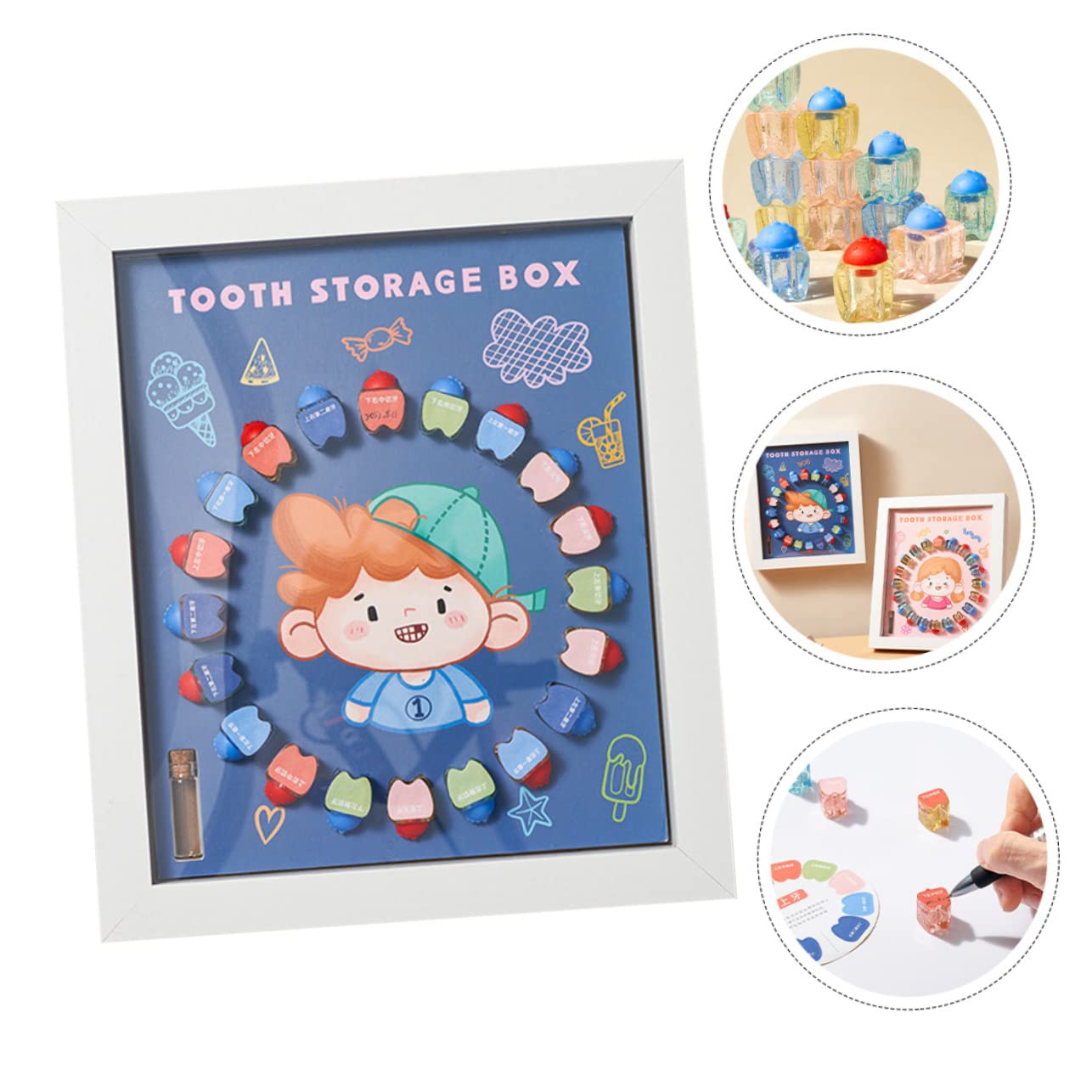KOMBIUDA Caja de Cristal para Guardar de Bebé Contenedor para de Marco de Fotos para Recuerdo del Hada de Los Caja para El Primer Diente de Los Navidad Cumpleaños Y Año Nuevo
