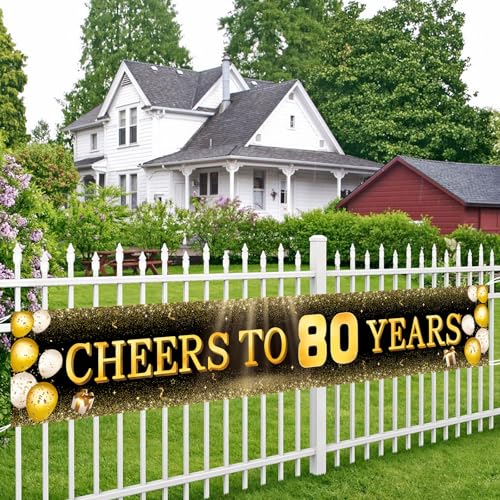 Image of TZSS Black & Gold 80th Birthday Banner Decorations - Extra Large Reusable Yard Sign for Men & Women, 80th Celebration Party Decor Indoor Outdoor, Platinum Jubilee Happy 80th