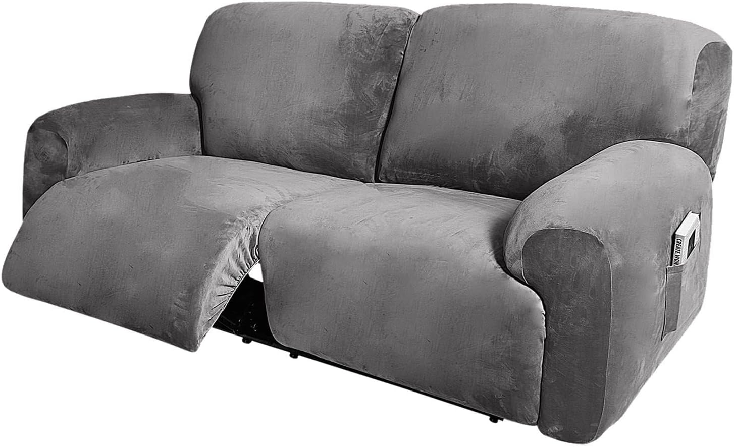 Extra Large Velvet Stretch Recliner Cover, 6 Pieces 2 Seater Recliner Cover Soft Recliner Cover for Living Room Pets(Gris)