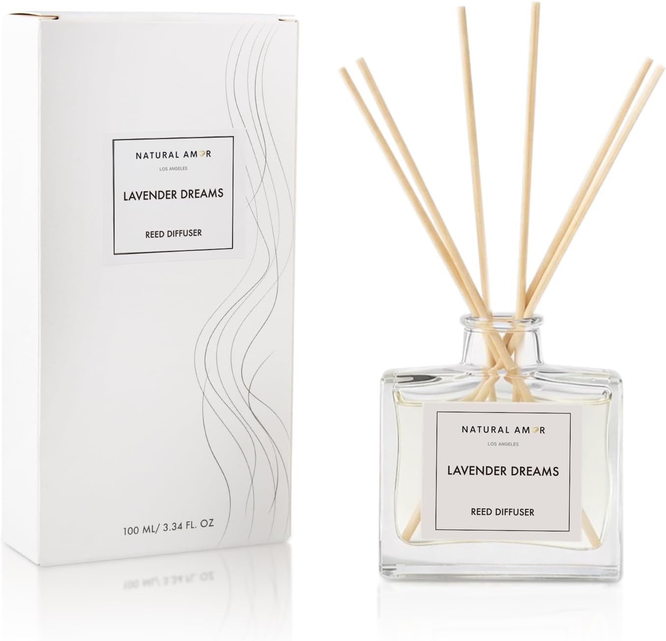 Natural Amor Lavender Reed Diffuser Set, 3.38 fl oz Scented Diffuser with Sticks Home Fragrance Reed Diffuser for Bathroom Shelf Bedroom Living Room
