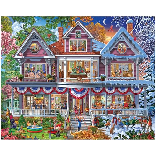 Rompecabezas White Mountain de 1000 piezas: Casa de las Cuatro Estaciones | Piezas grandes, regalo para adultos y familia, 24" x 30" terminado