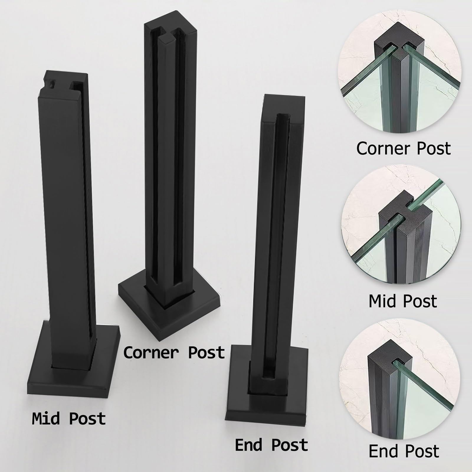 Poste de barandilla de vidrio sin marco con espigas e inserciones de goma para balcón y jardín, kit de balaustrada de aterrizaje de 160-60 cm de alto, diseño duradero y elegante
