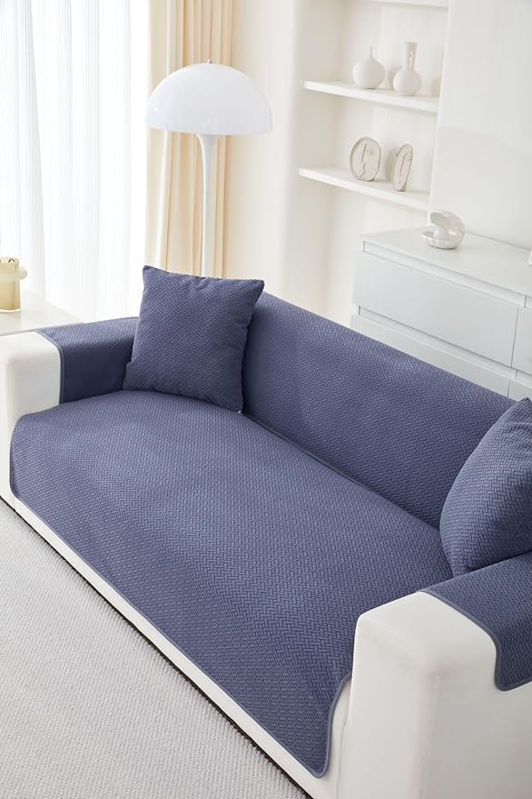 Image of HOMETHREADS Innovative Premium Sofa Cover Set with PVC Backing for Non-Slip Comfort (Navy, 1 Seater Large | 176x90cm)