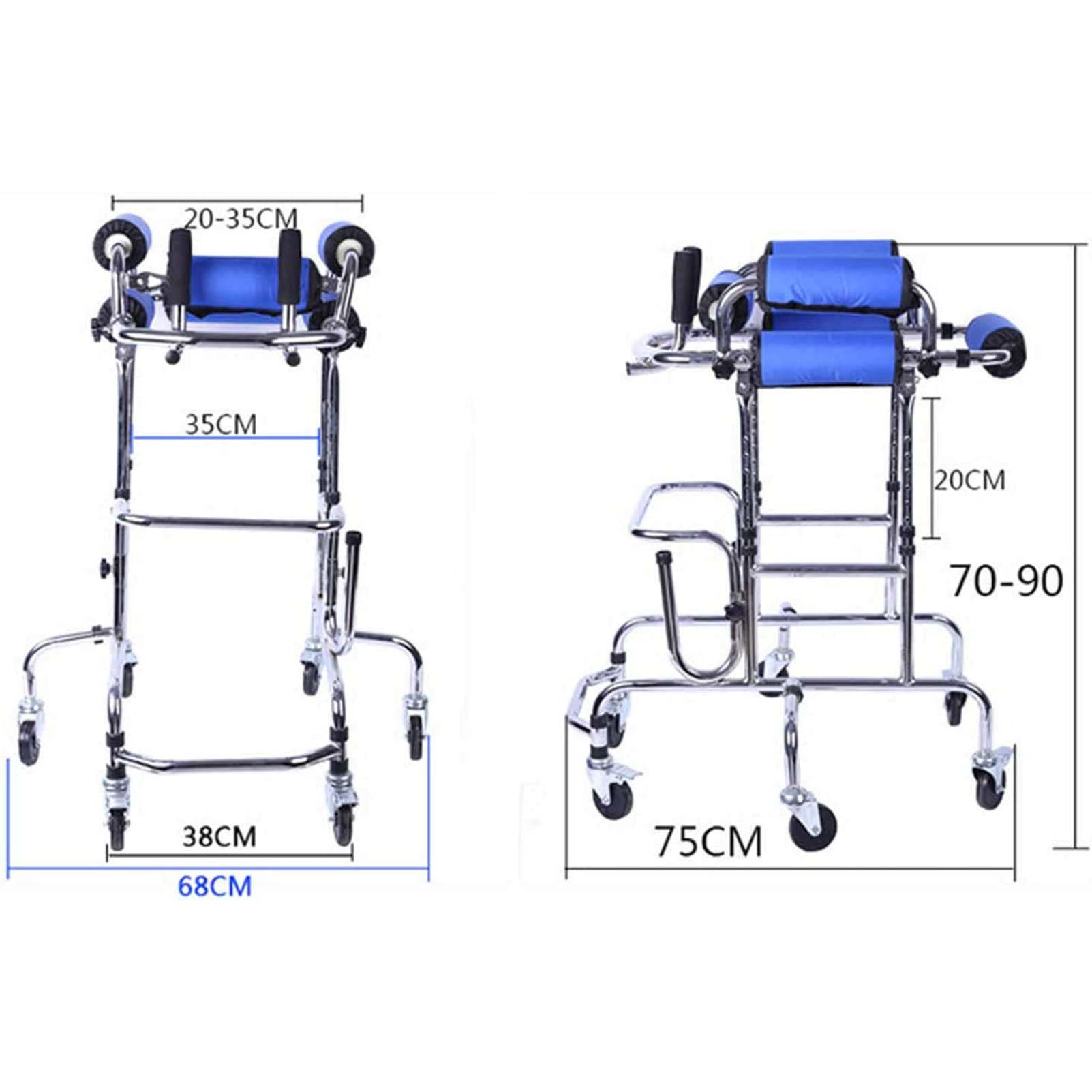 Andador para niños con parálisis cerebral, andador portátil para personas con discapacidad, andador vertical portátil con asiento de altura ajustable, para rehabilitación de personas con par
