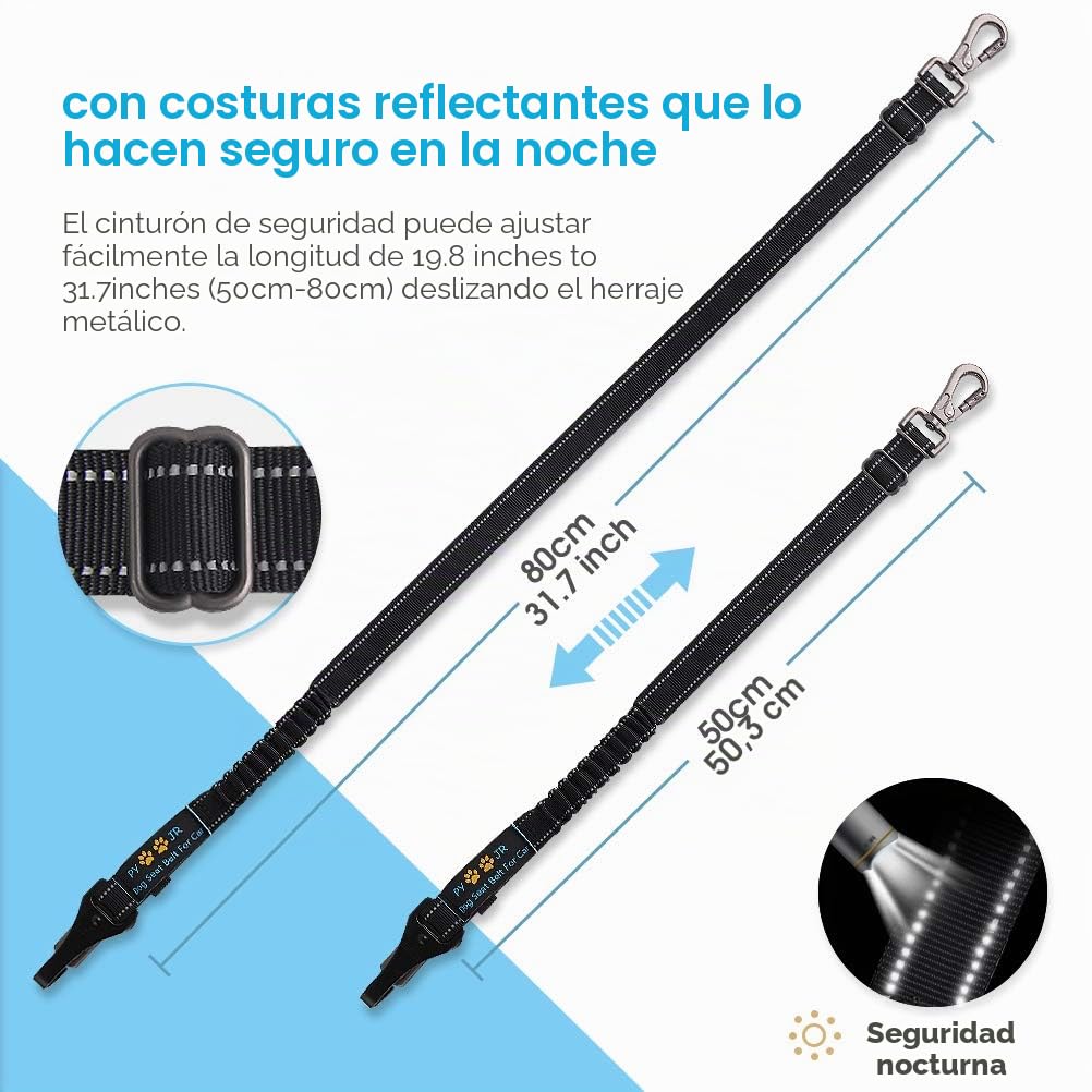 Cinturón de Seguridad para Perro, 3 En 1 Correa de Coche Ajustable de Nylon, Mosquetón Resistente Con Cierre de Seguridad para Mascotas