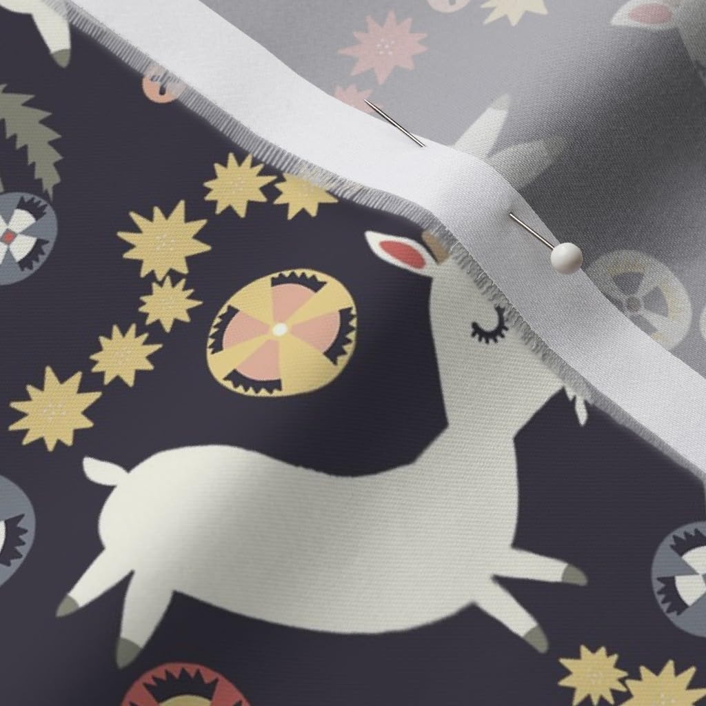 Spoonflower Fabric - Goats Navy Goat Flower Flowers Animals Printed on Organic Cotton Sateen Fabric by The Yard - Sewing Quilting Apparel Home Decor