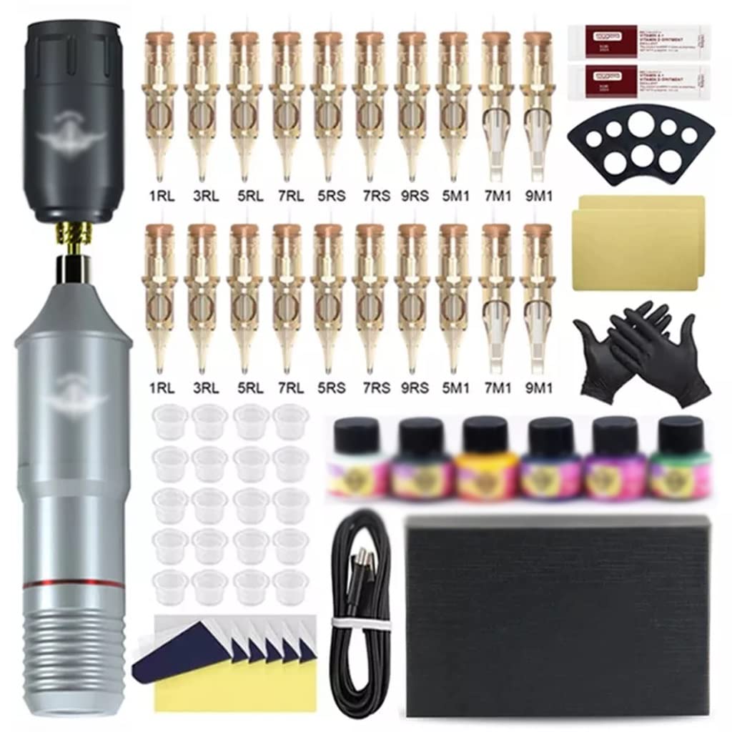 Tattoo Machine Set Interface Rotary Pen Kits with Power Supply and Cartridges Needle