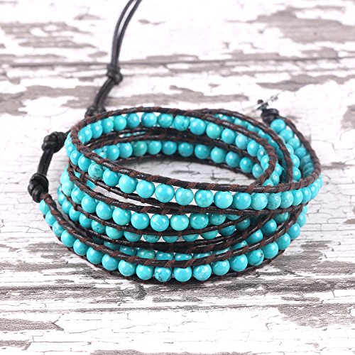 Image of C.QUAN CHI Natural Crystal Bead Bracelet Leather Wrap Bracelet 5 Wrap Stackable Braid Bracelet Bangle Jewelry Birthday Gifts