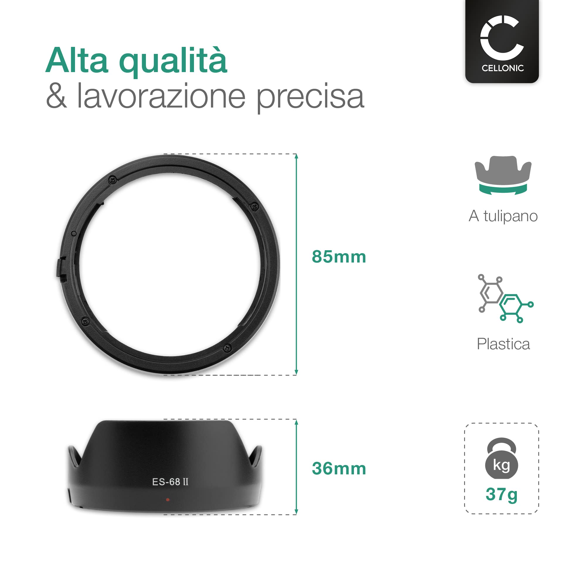 CELLONIC® Osłona przeciwsłoneczna kompatybilna z Canon EF 50 mm f/1.8 STM bagnet ES-68 II Lens Hood z materiału syntetycznego chroni obiektyw i soczewkę przed uderzeniami i zadrapaniami