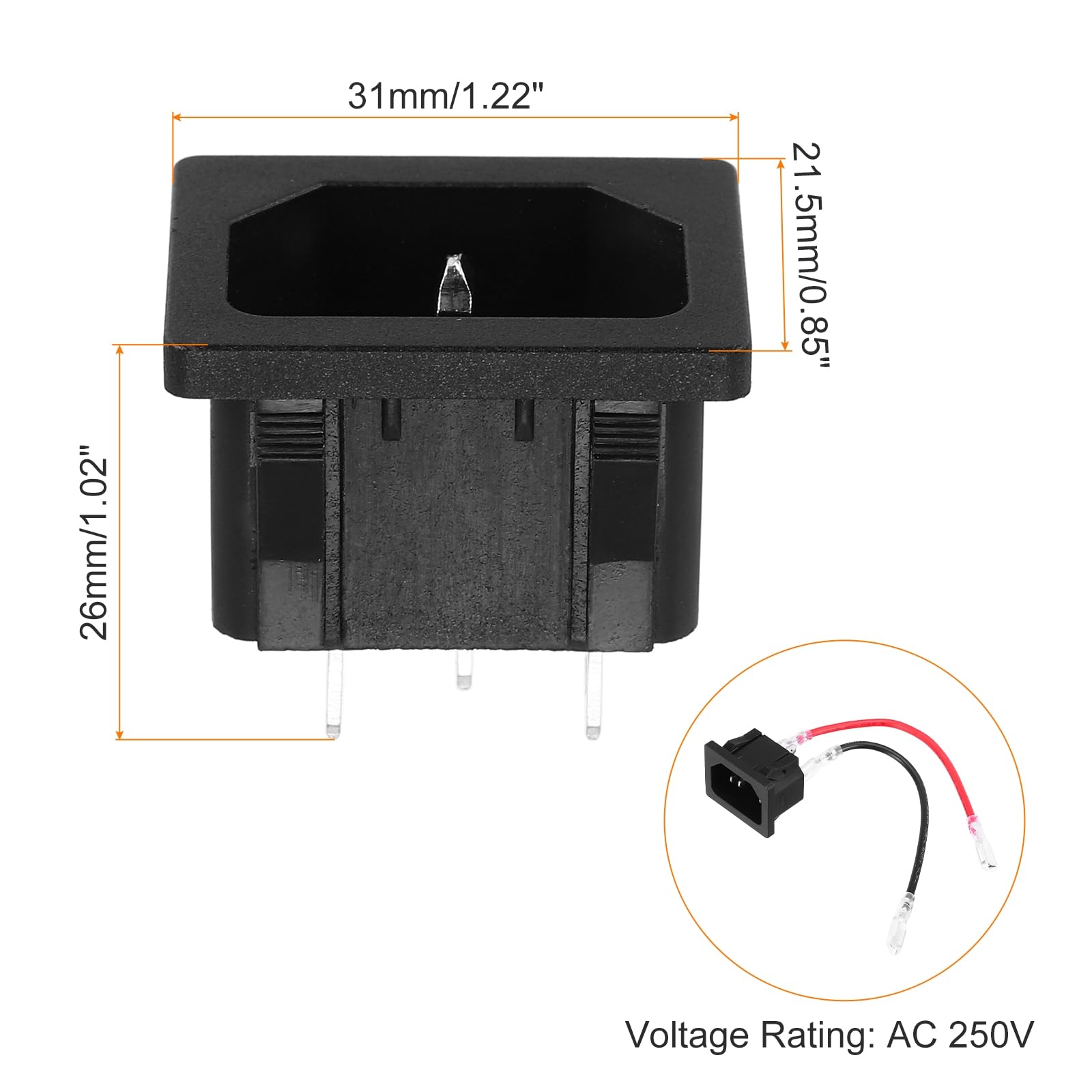 QUARKZMAN 3 Stück Kaltgeräte-Steckverbinder C14 Adapter, C14-Buchse für Kaltgerätebuchse 250 V 10/15A Gerätestecker Klammerbefestigung