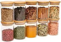 Oikos - Kit 10 Potes de Vidro 250ml com Tampa de Bambu Herméticos Redondos