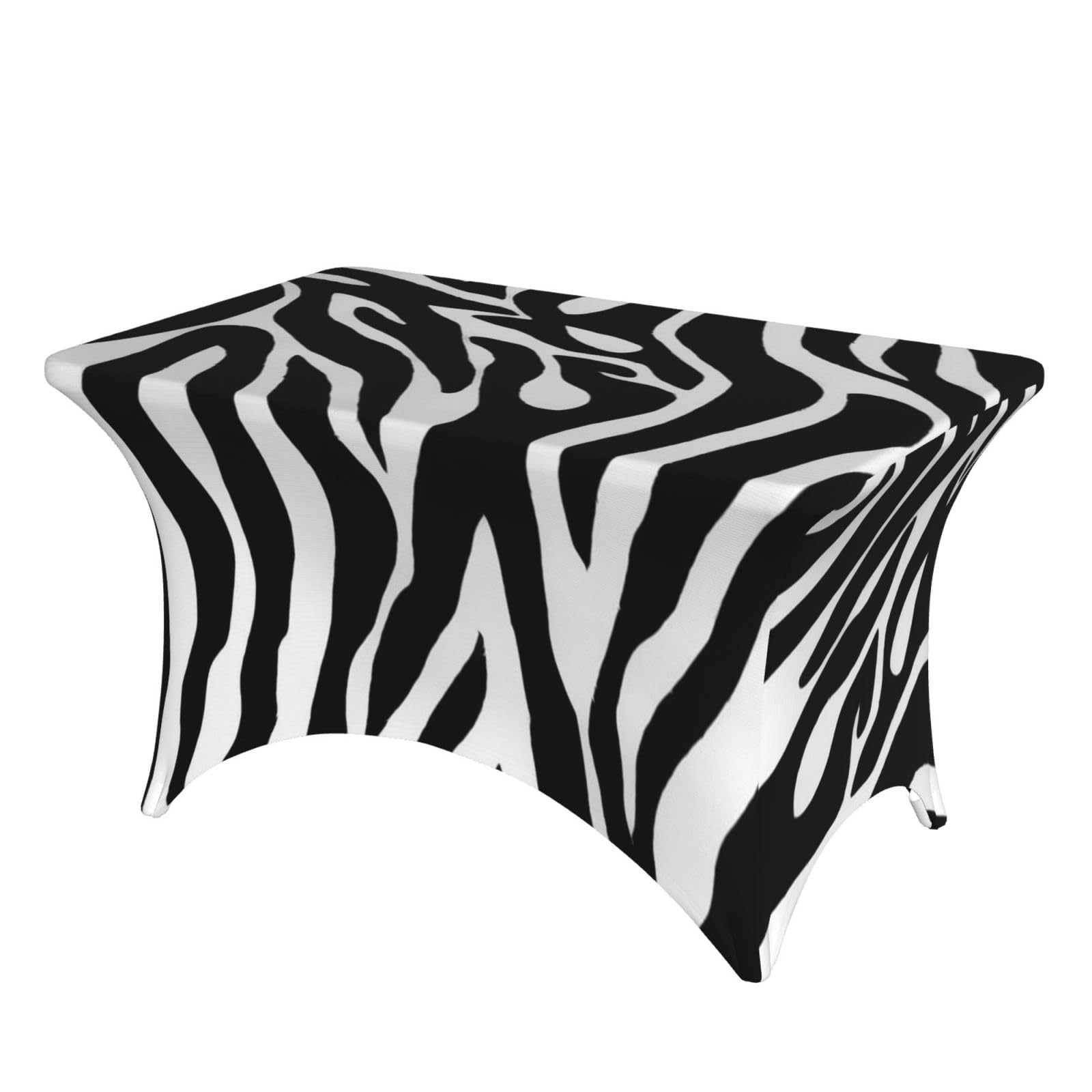 Dcehgew Zebra Print Stripe 4Ft Spandex Rectangular Table Cloth, Printed Fitted Elastic Tablecloths Washable Table Cover For Event, Wedding, Banquet & Party